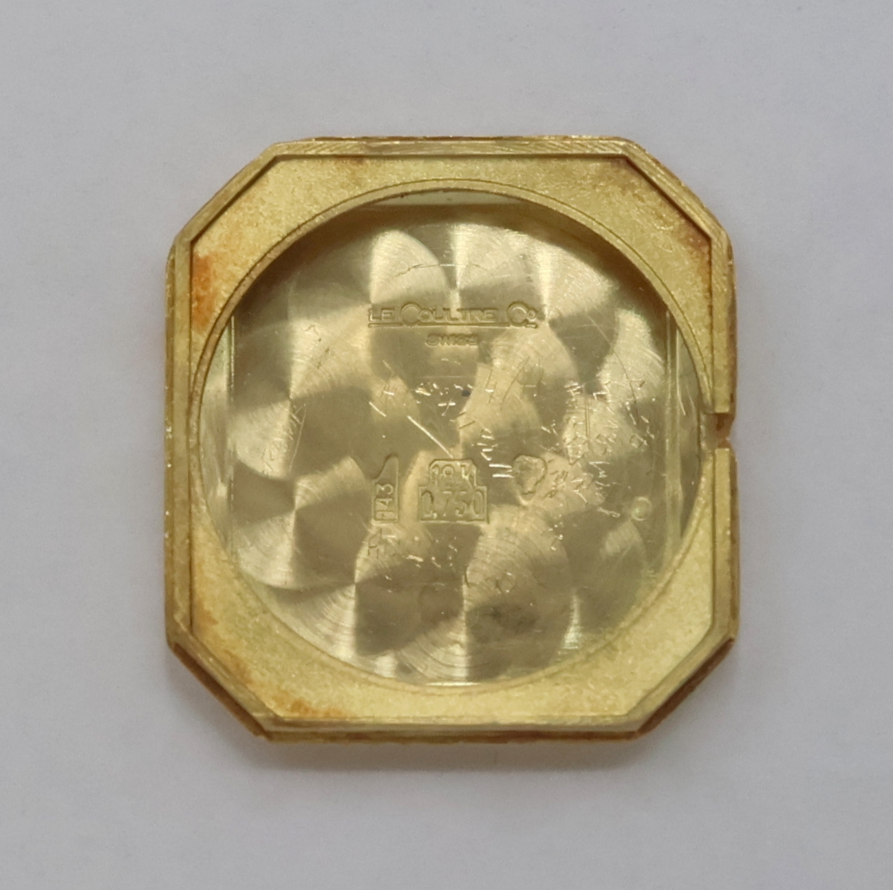 Detail h: Jaeger-LeCoultre 8-eckige Armbanduhr in GG 750/000 Referenz 9101, Schweiz um 1980, Handaufzug, 2-teil. Geh., Boden aufgedr., orig. Krone, weißes ...