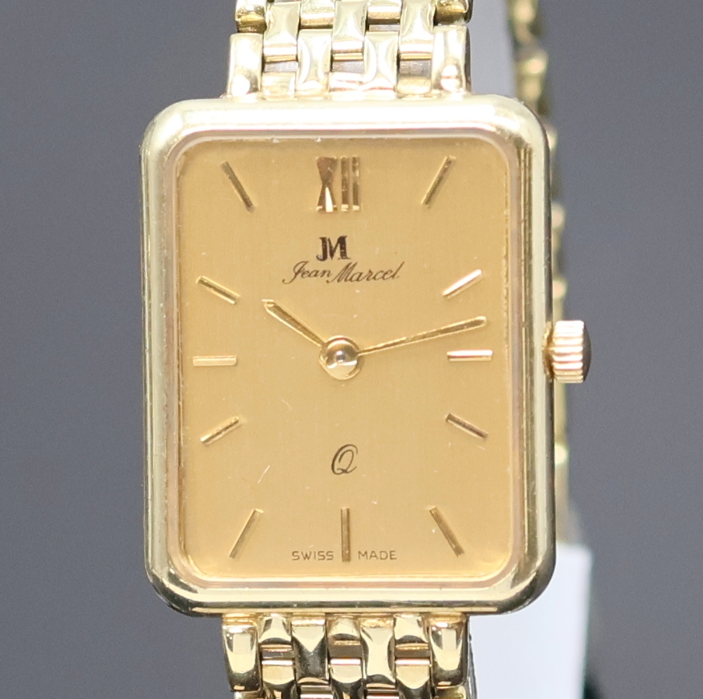 Detail b: JEAN MARCEL / CITO 2 rechteckige Damenarmbanduhren in GG 585/000, Schweiz um 1990, quarz, 2-teil. Geh., Böden aufgedr., 1) m. GG 585/000 Band, gold. ...