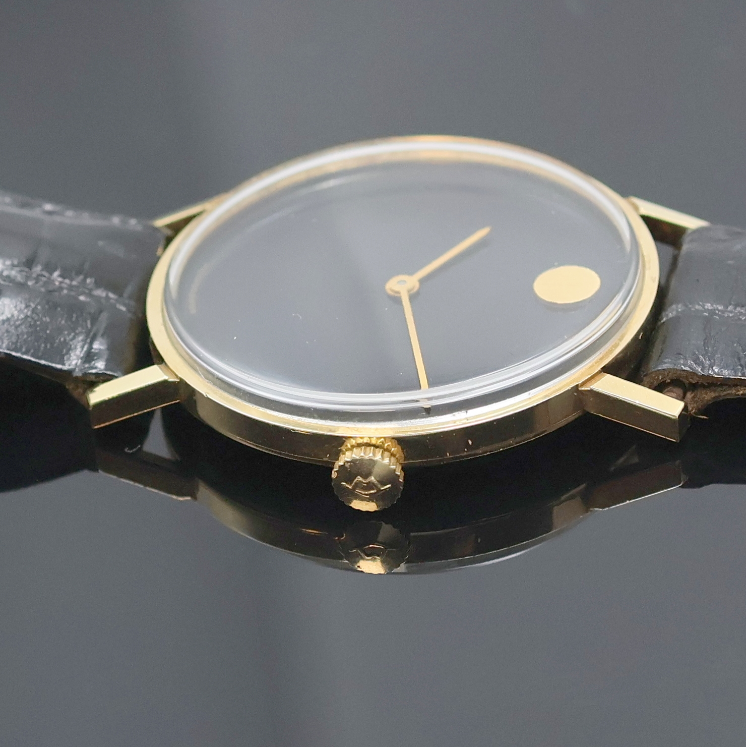 Detail d: MOVADO frühe Museumswatch Armbanduhr für den amerikanischen Markt in GG 585/000, Schweiz/USA um 1965, Handaufzug, 2-teil. Geh., Boden aufgedr., ...