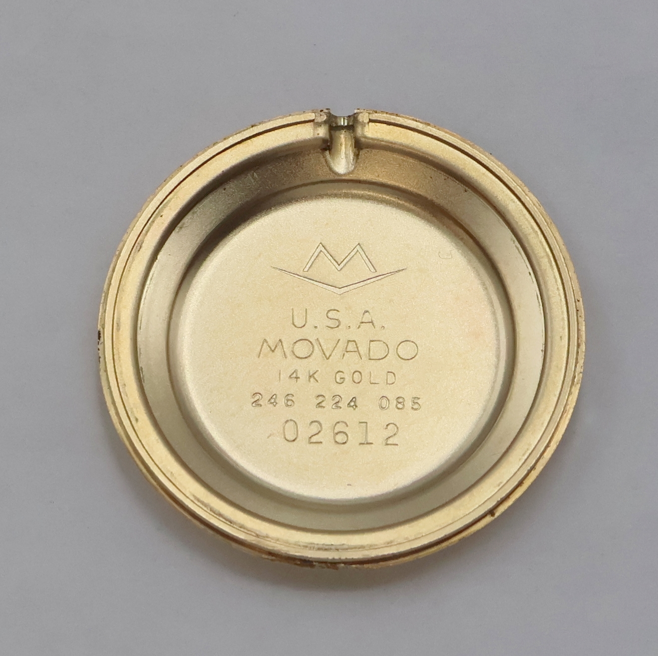 Detail g: MOVADO frühe Museumswatch Armbanduhr für den amerikanischen Markt in GG 585/000, Schweiz/USA um 1965, Handaufzug, 2-teil. Geh., Boden aufgedr., ...