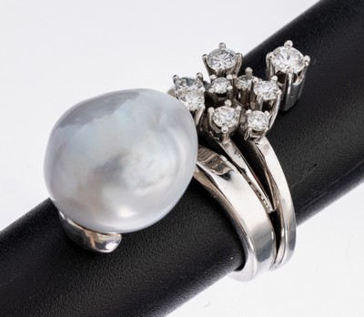 Image 26970889 - 14 kt Gold Perl-Brillant-Ring, WG 585/000, weiße boutonförm. ...