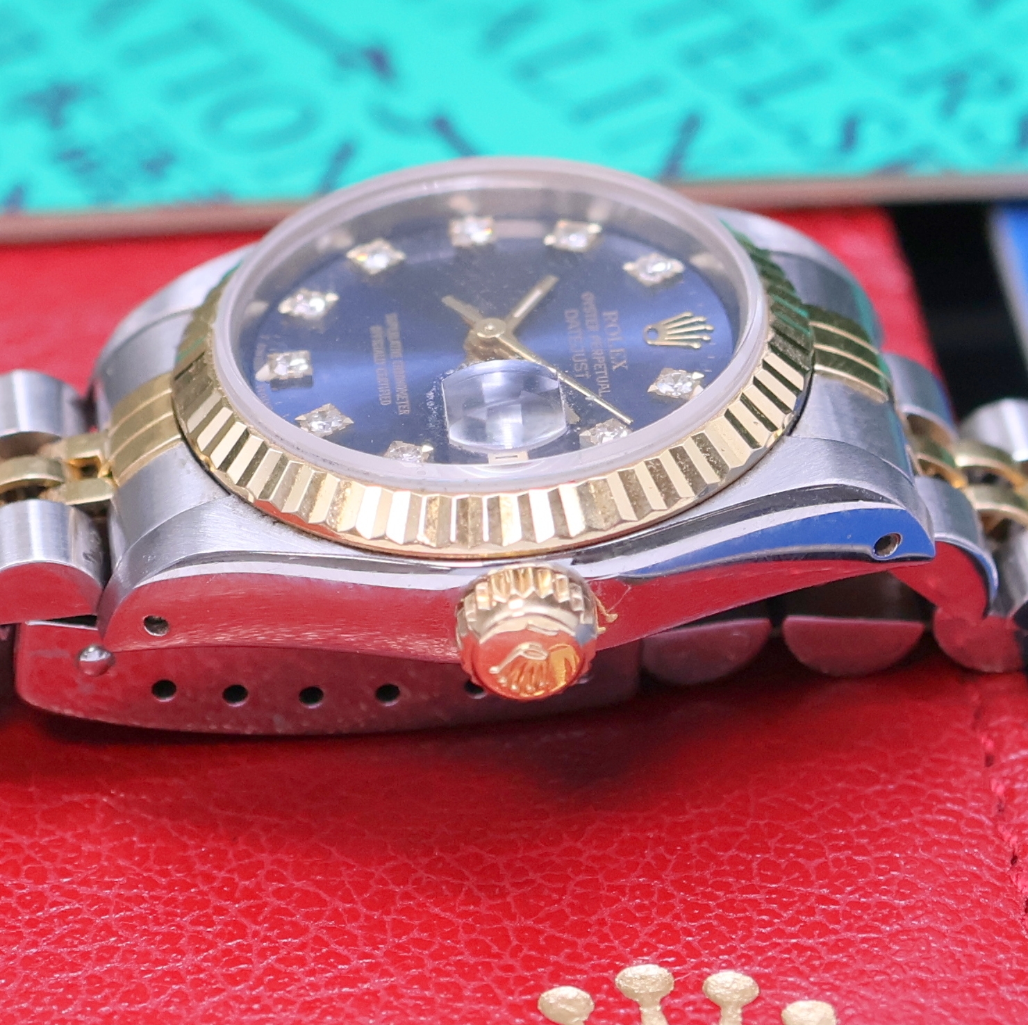 Detail e: ROLEX Datejust Referenz 69173 Damenarmbanduhr in Stahl/Gold mit Box und LC 100-Papier, Schweiz lt. orig. Papier verk. 1990, Automatik, verschr. ...