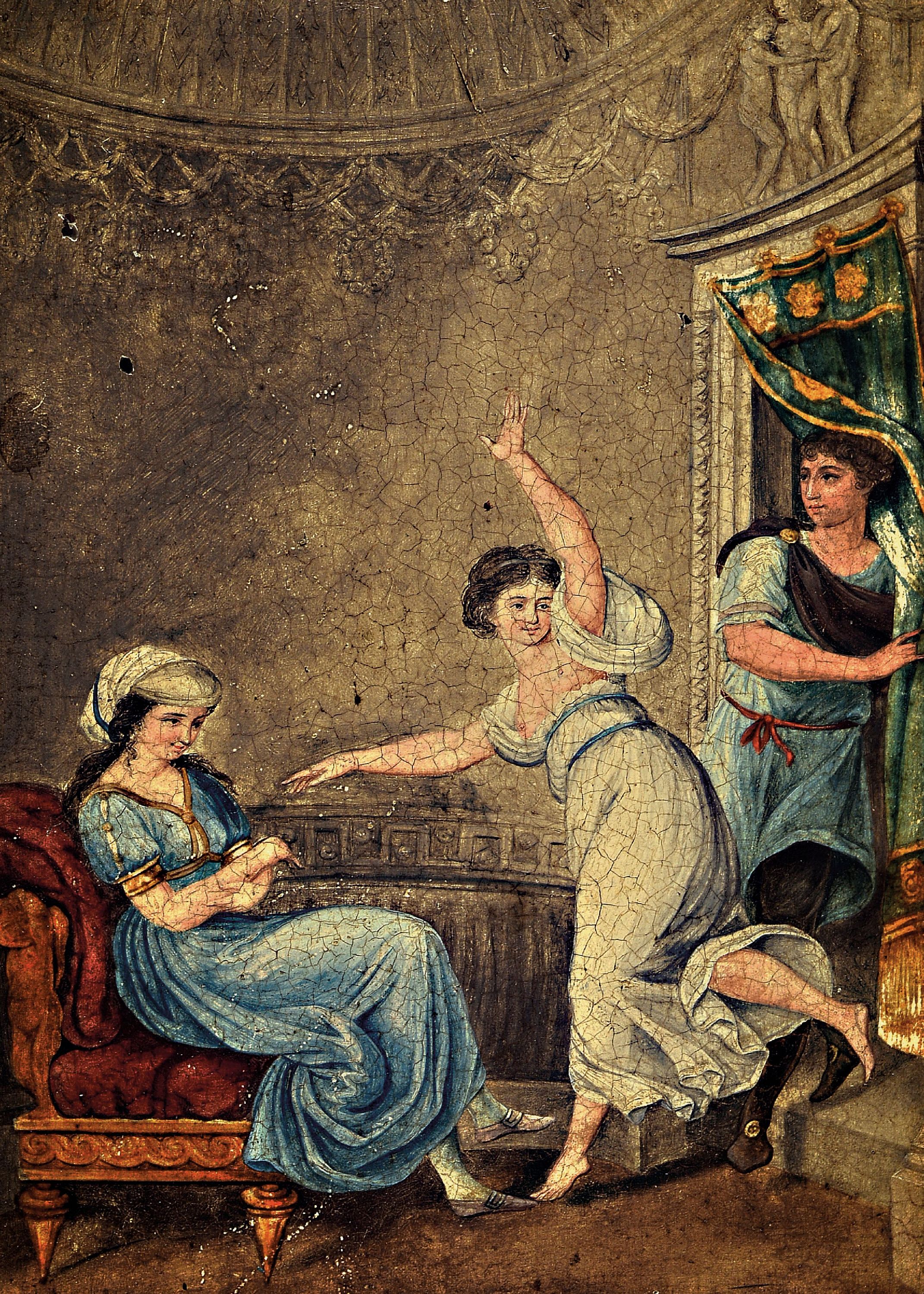 Detail a: Unbekannter Künstler des 19.Jh., zwei Darstellungen antiker Persönlichkeiten in antiker Manier, Philosophin Aspasia und Tribun Chaerea, verso ...