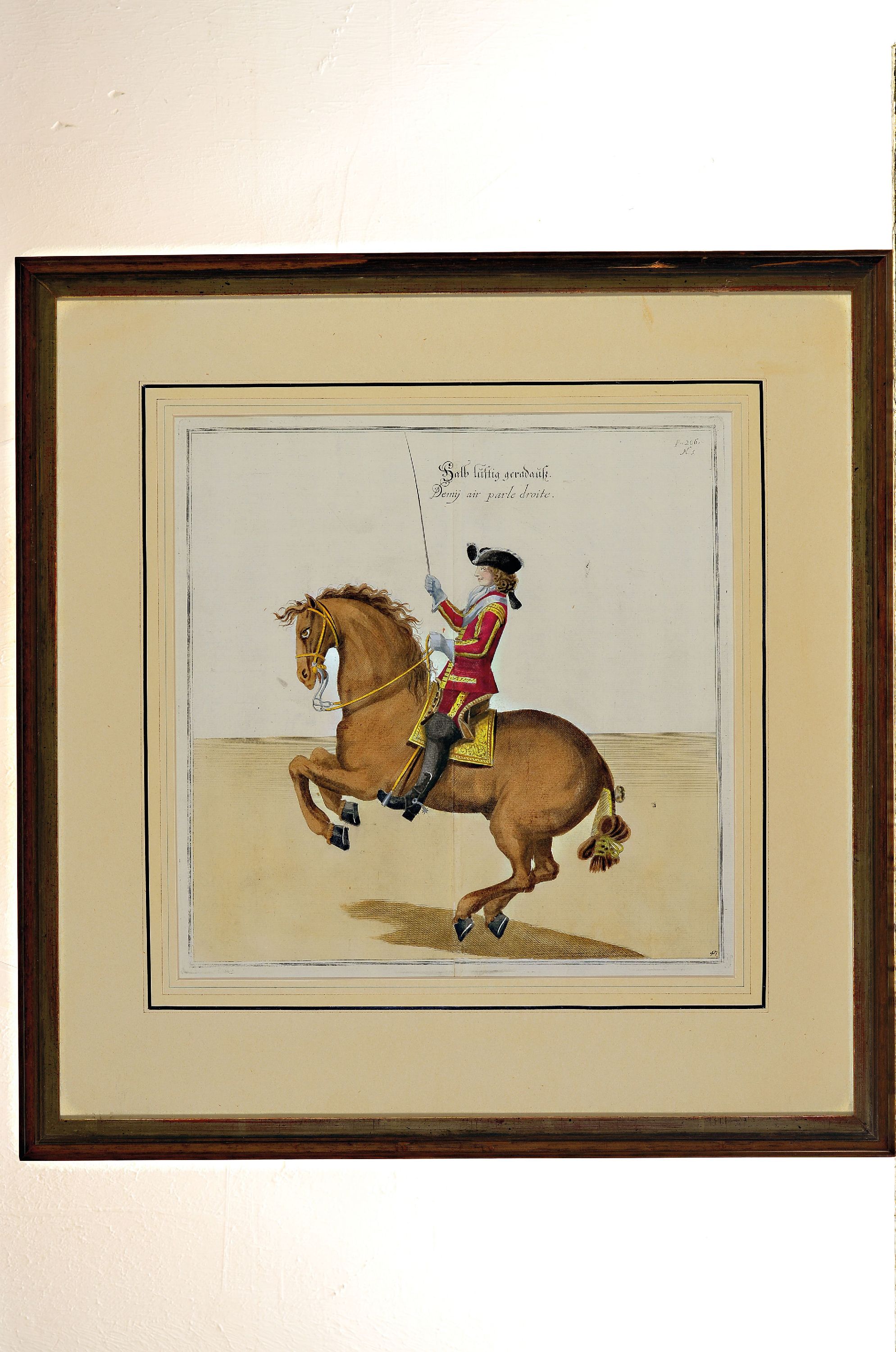 Detail l: Reitschule: 4 Druckgrafiken des 18. Jahrhunderts, Johann Elias Ridinger (1698 -1767): "Gepanzerte oder mit einer jacke bekleidete Leib und Camer ...