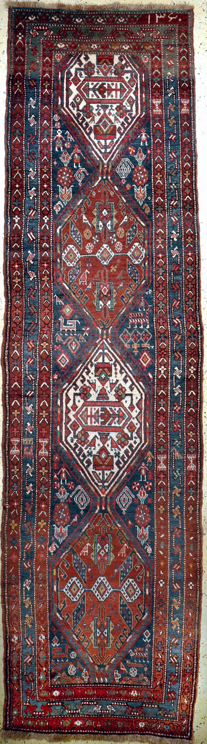 Kurdischer"Dorfteppich", Türkei, datiert 1360(1940), Wolle auf Wolle, ca. 400 x 106 cm,EHZ: 2