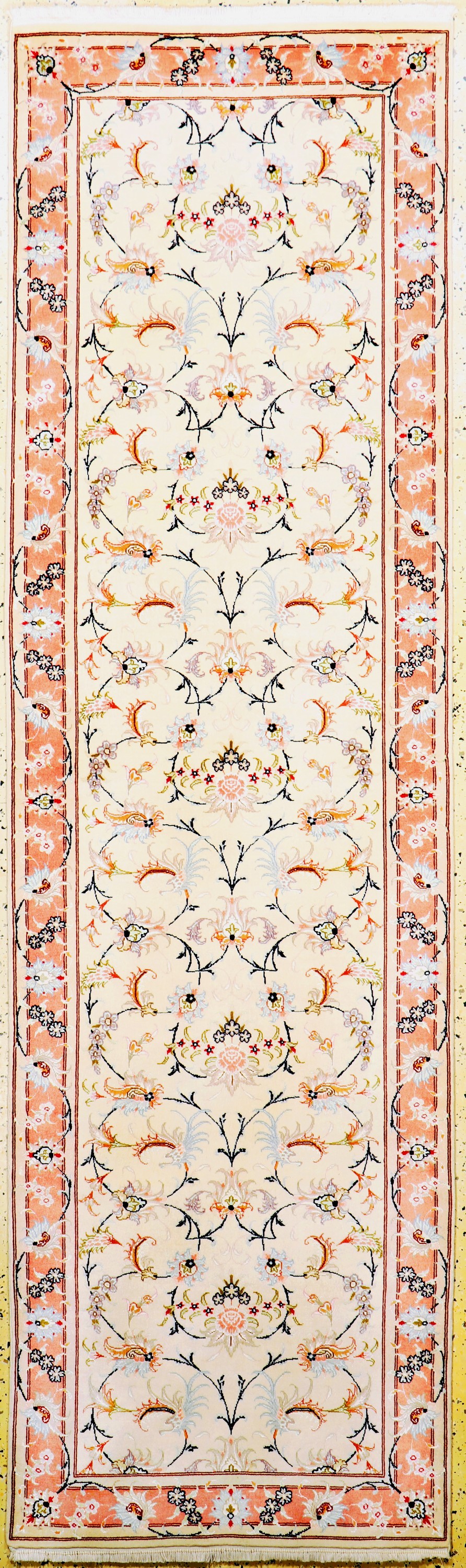 Täbriz fein(50 Raj), Persien, Ende 20.Jhd, Korkwolle mit Seide, ca. 260 x 77 cm, ca. 500.000 Kn/qm, EHZ: 1-2