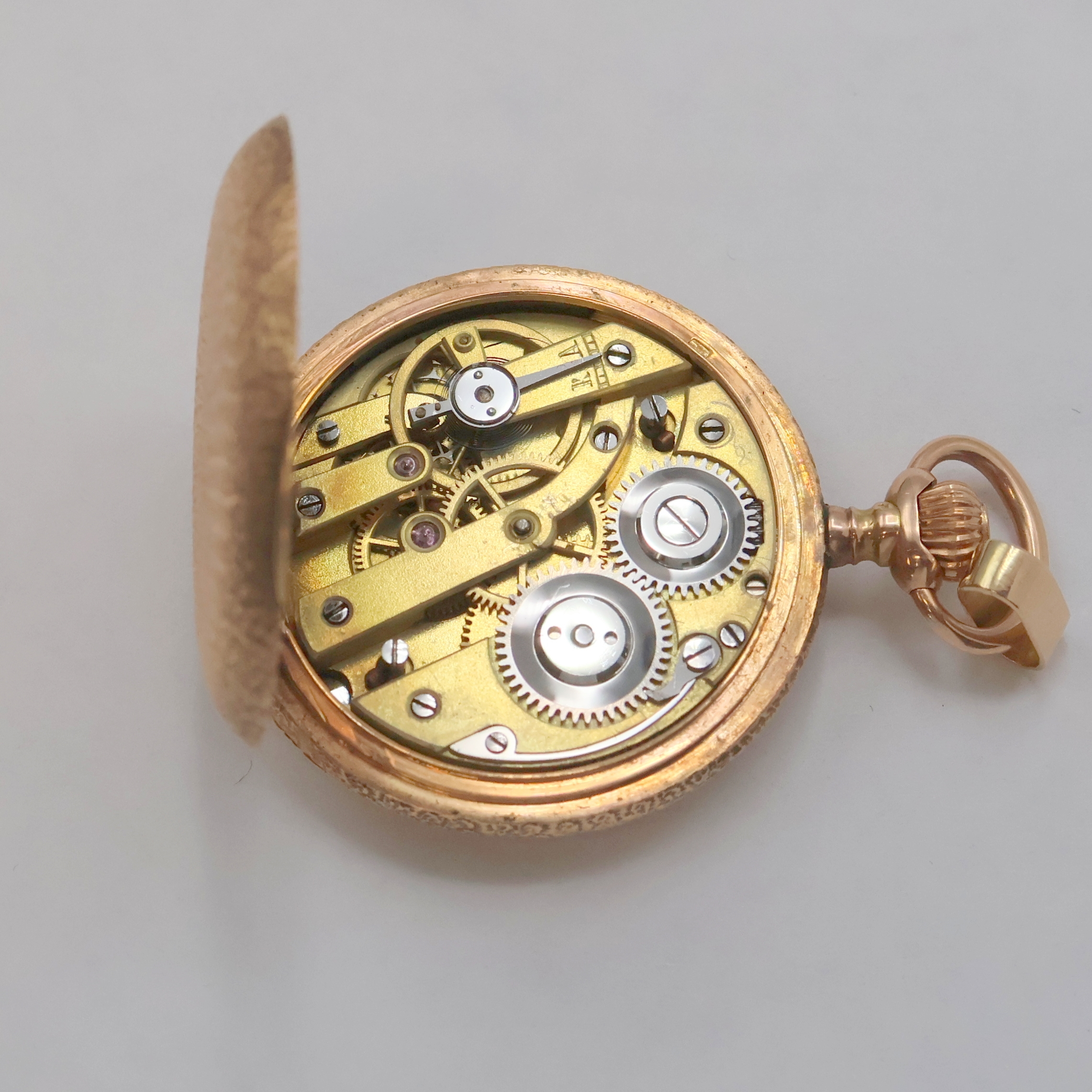 Detail i: 3 Uhren: ETERNA, ESZEHA, Damensavonette in Gold 585/000, Schweiz um 1900 bis 1940, Handaufzug, 1) ETERNA, Scharniergeh. m. aufgedr. Lünette, gold. ...