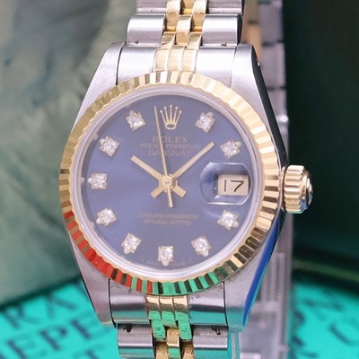 26970903a - ROLEX Datejust Referenz 69173 Damenarmbanduhr in Stahl/Gold mit Box und LC 100-Papier, ...