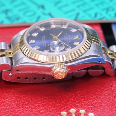 26970903e - ROLEX Datejust Referenz 69173 Damenarmbanduhr in Stahl/Gold mit Box und LC 100-Papier, ...