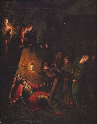 Image 26970912 - Unbekannter Künstler, um 1830-40, vielfigurige Szene um einen gefallenen Krieger in ...