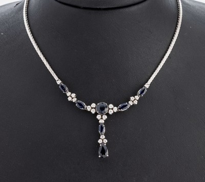 Image 26970977 - 18 kt Gold Saphir-Brillant-Collier, 1970er Jahre, WG 750/000, Mittelteil in sich ...