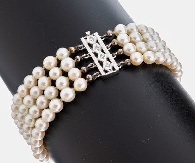 Image 26970987 - Zuchtperl-Armband mit 18 kt Gold Diamant- Schmuckschließe, WG 750/000, 4-rhg. ...