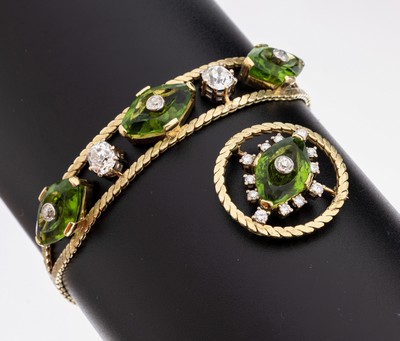 Image 26970996 - 14 kt Gold Diamant-Schmuckset, GG/WG 585/000, best. aus: Anhänger/Brosche und ...