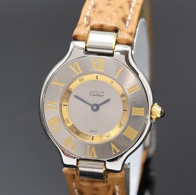26971017a - CARTIER Linie 21 Armbanduhr Referenz 1340, quarz, Edelstahlgeh. inkl. orig. Lederband m. ...