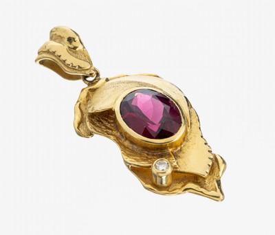Image 26971251 - 14 kt Gold Almandin Granat-Brillant-Anhänger, GG 585/000, schwere ...