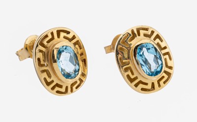 Image 26971728 - Paar 14 kt Gold Topas-Ohrstecker, GG 585/000, 2 ovalfacett. Blautopase (beh.), ...