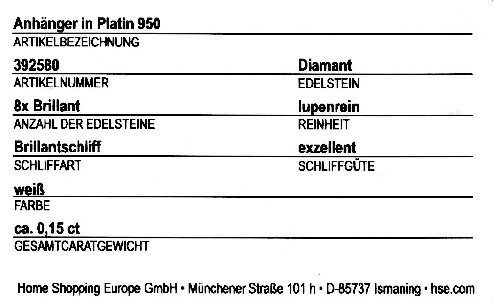 Detail a: Platin Brillant-Set, Pt. 950, part. sat., best. aus: 1 Ring, RW 57, 9 Brillanten zus. ca. 0.18 ct Weiß/lr, und 1 Anhänger, rund, D. ca. 1.5 cm, 8 ...