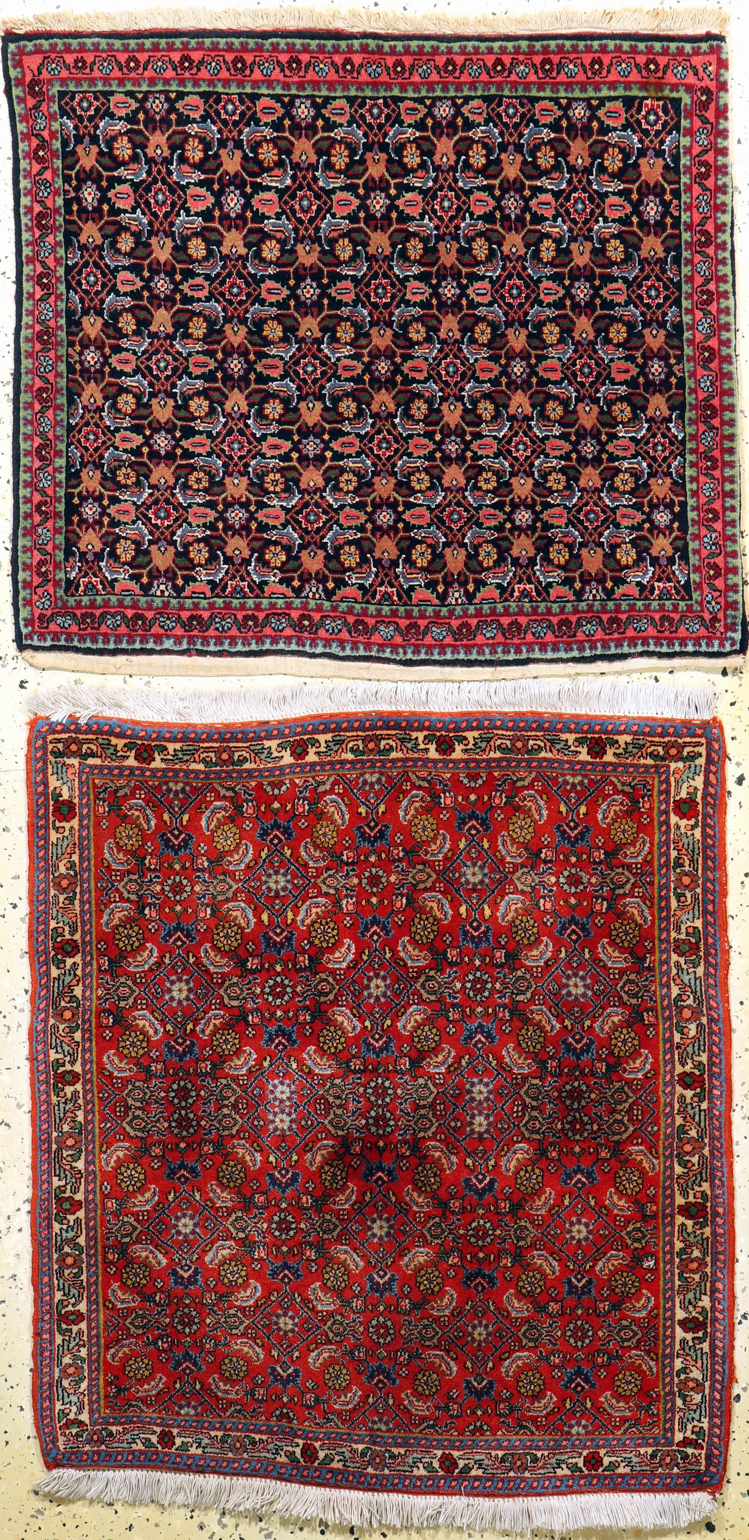 2 Lots Bidjar fein, Persien, Mitte 20.Jhd, Korkwolle auf Baumwolle, ca. 88 x 78 cm, EHZ: 2
