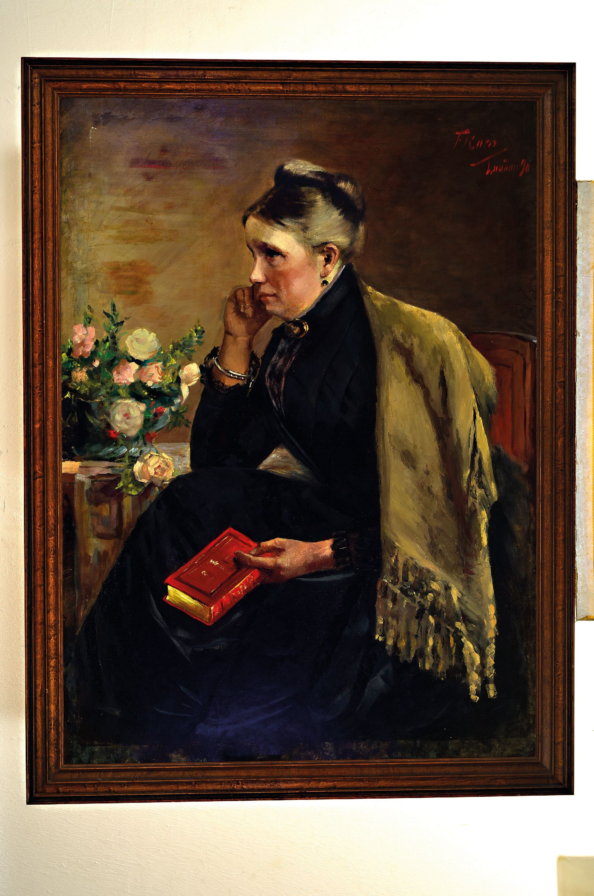 Detail k: Friedrich Ferdinand Koch, 1863-1923 Landau, Bildnis der Mutter des Künstlers, Kniestück, liebevolle doch ungeschönte Schilderung der in Gedanken ...