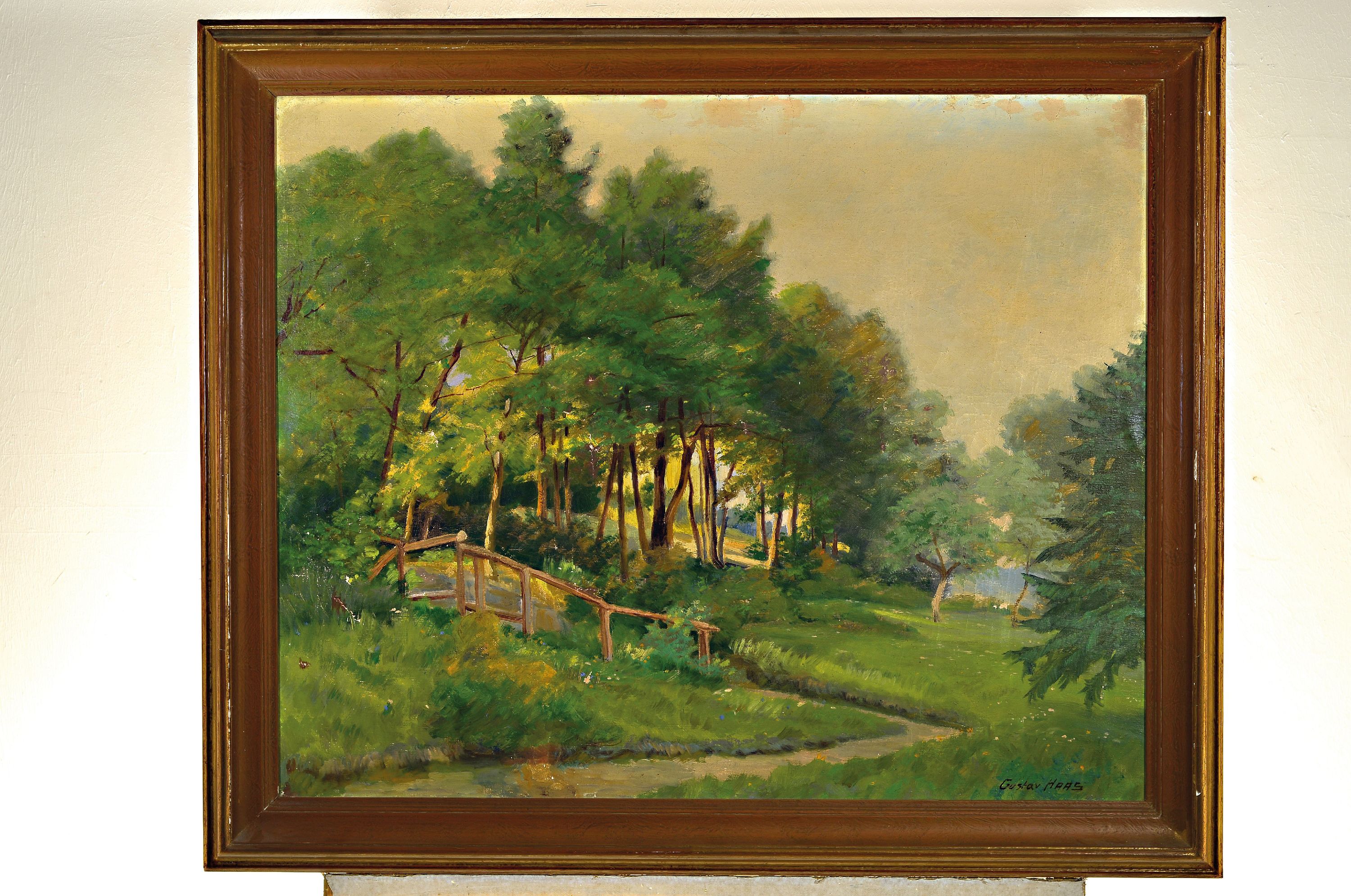 Detail k: Gustav Haas, 1889 Lörrach-1953 Karlsruhe, Parklandschaft, rechts unten signiert, Öl/Lwd, restauriert, 74x90 cm, Rahmen 90x105 cm
