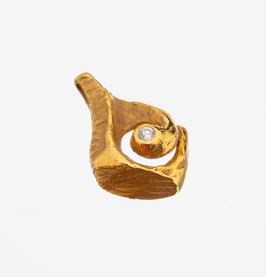 Image 26972451 - 14 kt Gold Brillant-Anhänger, GG 585/000, Oberfl. strukt., abstrakt, mittig kl. ...