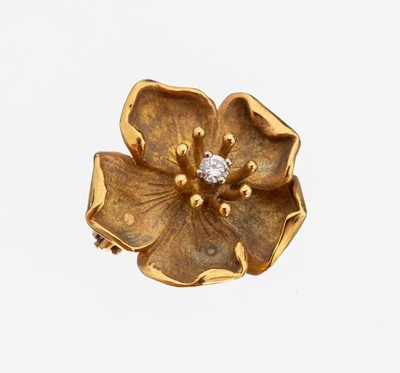 Image 26972452 - 14 kt Gold Brillant-Brosche, GG 585/000, Darstellung einer Blüte, mittig kl. ...