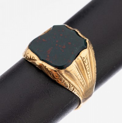 Image 26972457 - 14 kt Gold Jaspis-Siegelring, GG 585/000 gepr., Ringkopf part. punz., wappenf. freie ...