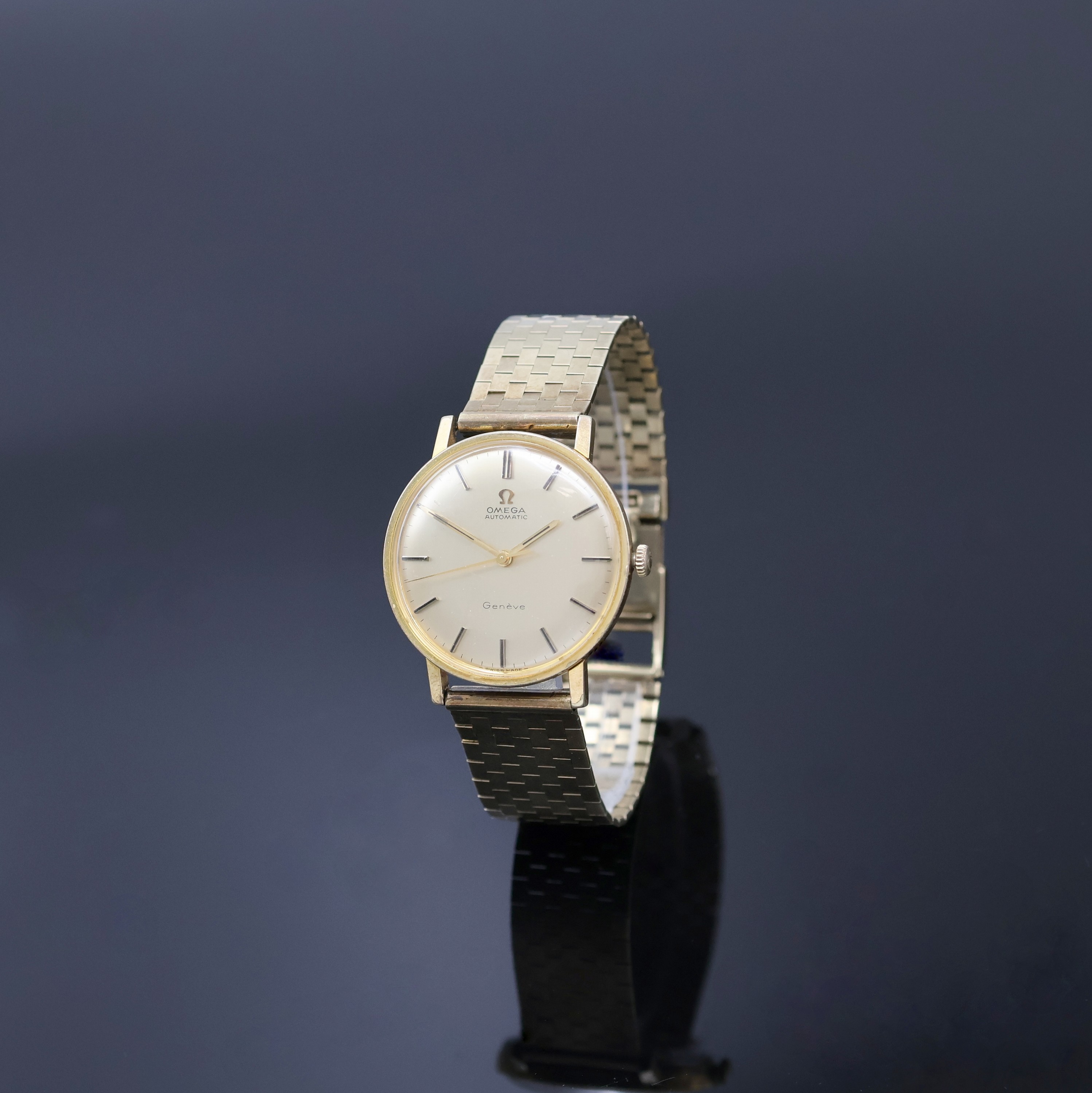 Omega Geneve Armbanduhr Referenz 161.009 an GG 333/000 Band, Schweiz um 1968, Automatik, verg. 2-teil. Geh., Edelstahlboden aufgedr., orig. Krone, ...