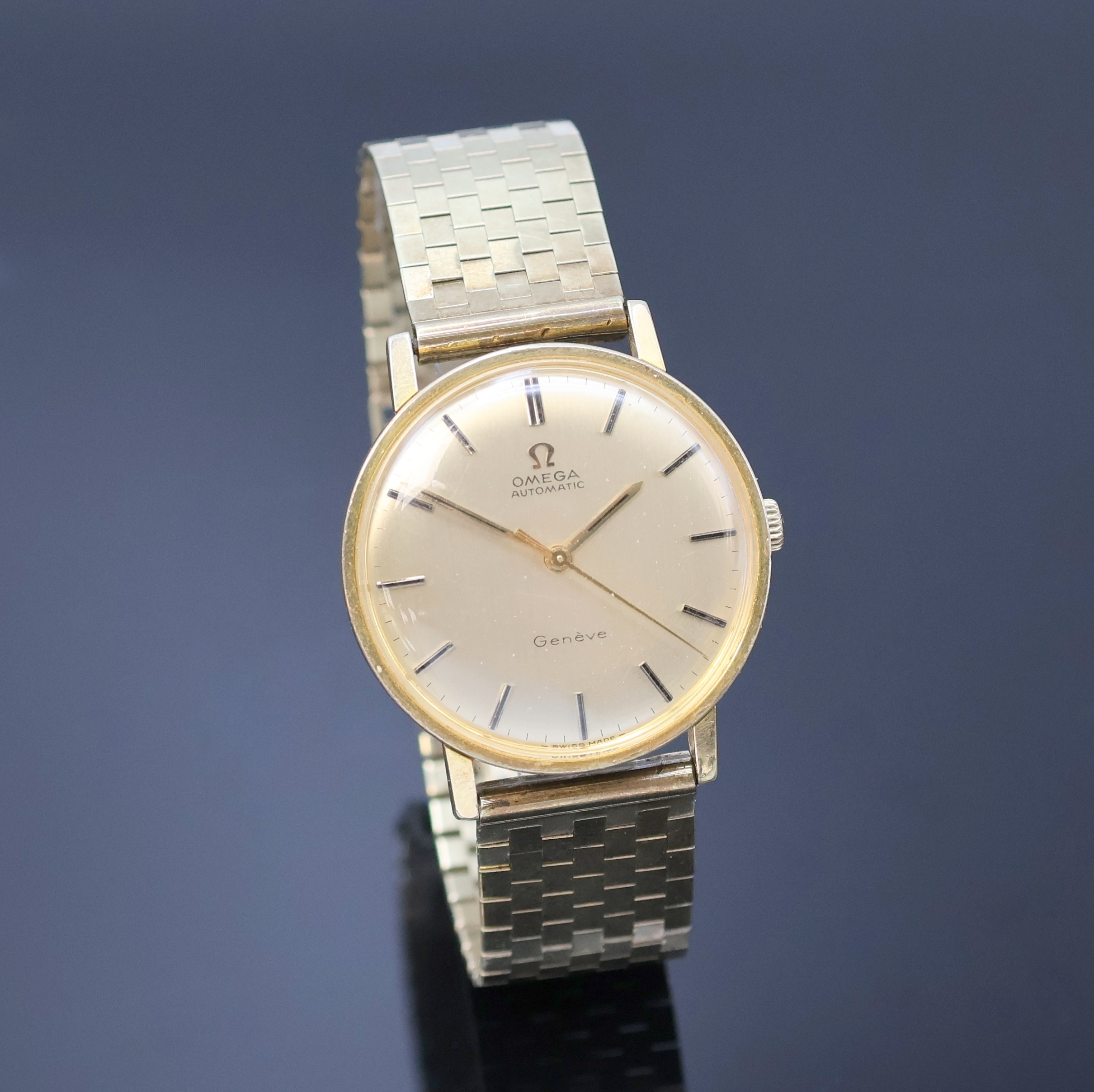 Detail b: Omega Geneve Armbanduhr Referenz 161.009 an GG 333/000 Band, Schweiz um 1968, Automatik, verg. 2-teil. Geh., Edelstahlboden aufgedr., orig. Krone, ...