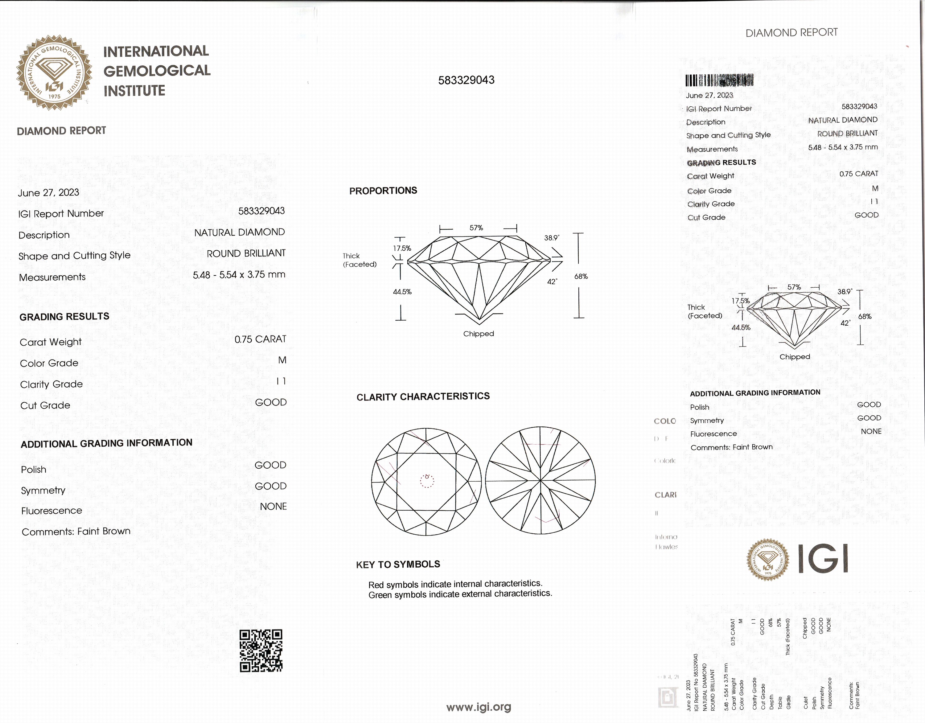 Detail a: Brillant 0.75 ct get.(M)/p1, eingeschweißt, IGI-Diamond-Report 06/2023