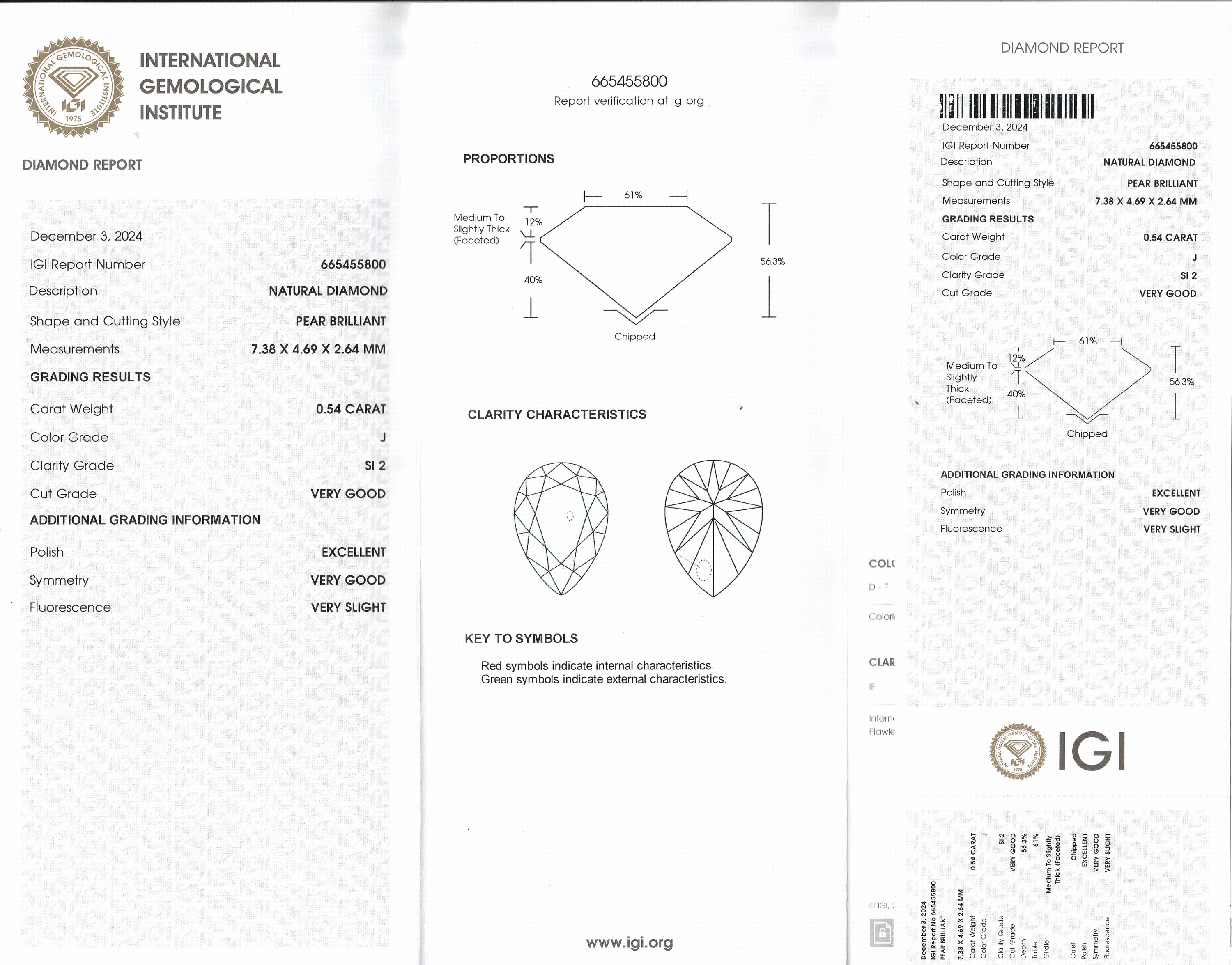 Detail a: Diamant Tropfen 0.54 ct l.get.Weiß(J)/si2, eingeschweißt, IGI-Diamond-Report 12/2024