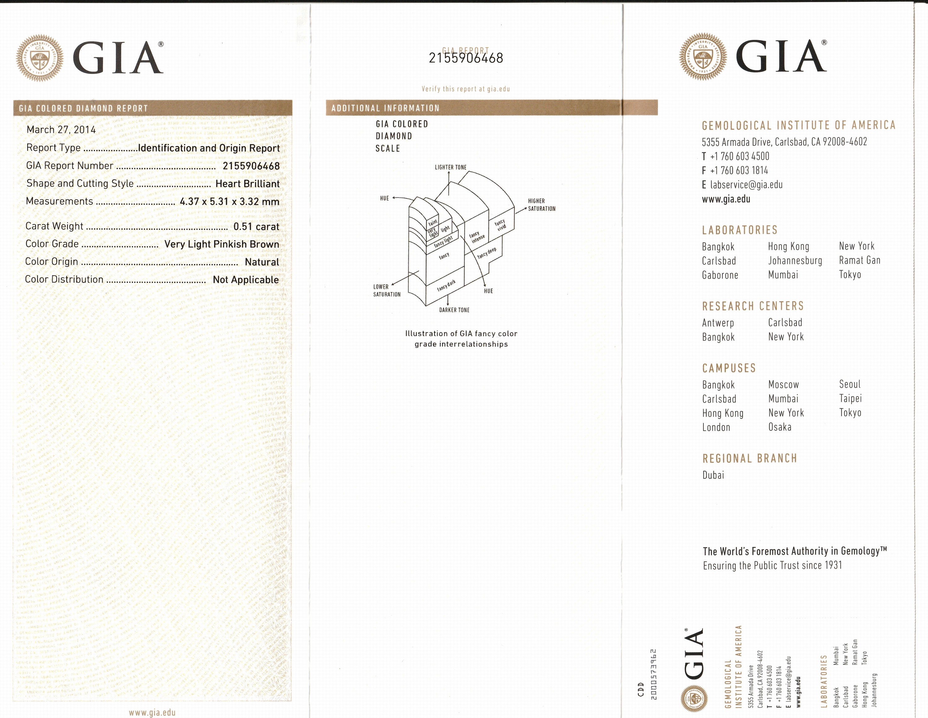 Detail a: Diamant-Herz 0.51 ct natural very light pinkish brown, ca. 4.37 x 5.31 x 3.32 mm, eingeschweißt, GIA colored Diamond Report 03/2024