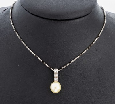 Image 26972674 - 14 kt Gold Perl-Brillant-Anhänger, WG 585/000, cremefarb. Zuchtperle, D. ca. 9.7 ...