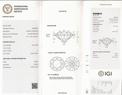 26972678a - Brillant 1.34 ct l.get.Weiß(I)/p2, eingeschweißt, IGI-Diamond-Report 04/2022