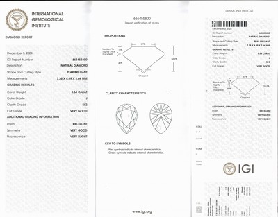 26972684a - Diamant Tropfen 0.54 ct l.get.Weiß(J)/si2, eingeschweißt, IGI-Diamond-Report ...