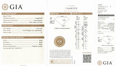 26972694a - Diamant Tropfen 0.53 ct very light Brown(Q-R)/p 1, 7.95 x 3.80 x 2.57 mm, ...