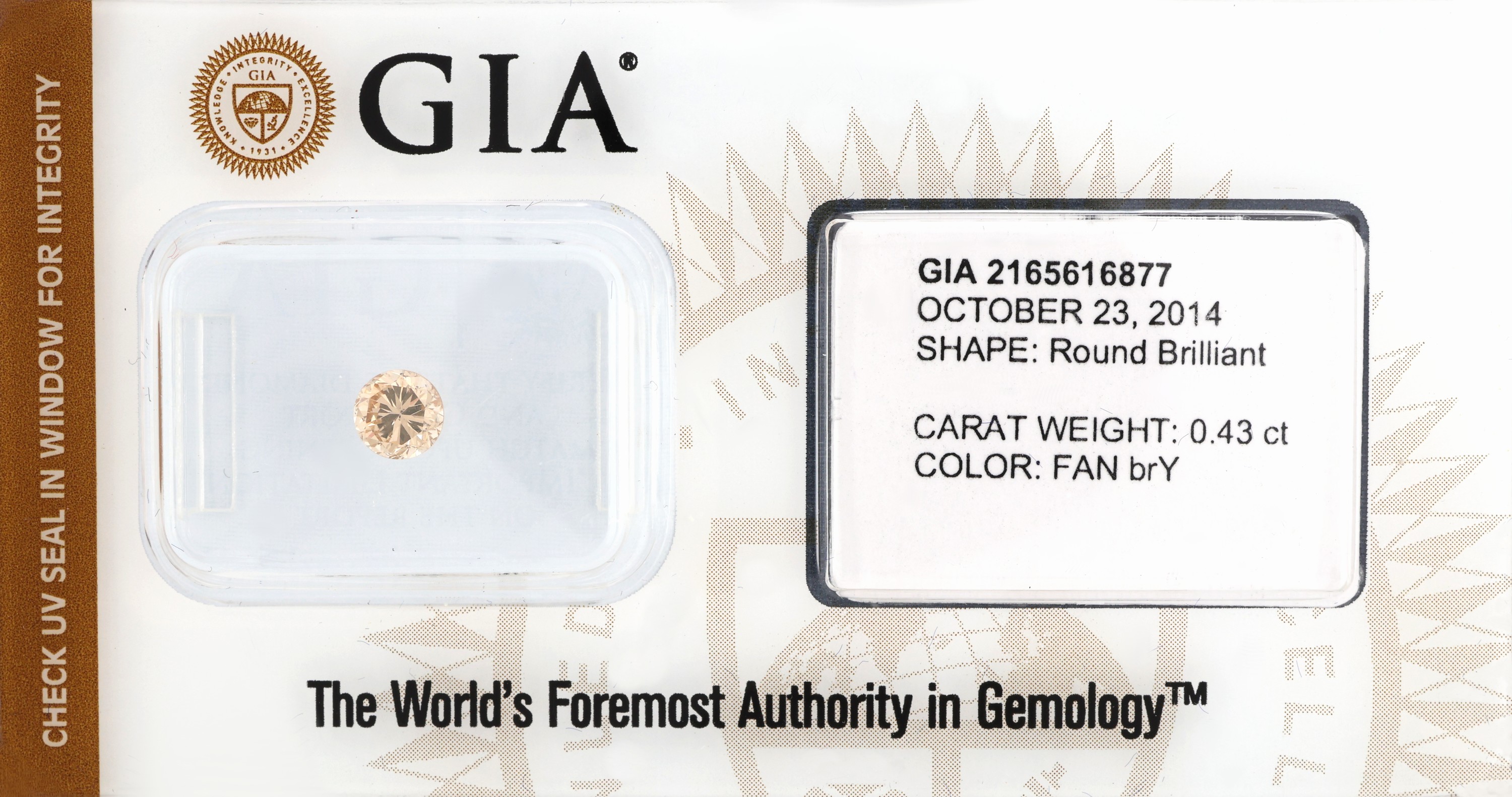 Brillant 0.43 ct natural fancy brownish, even,eingeschweißt GIA colored Diamond Report 10/2014