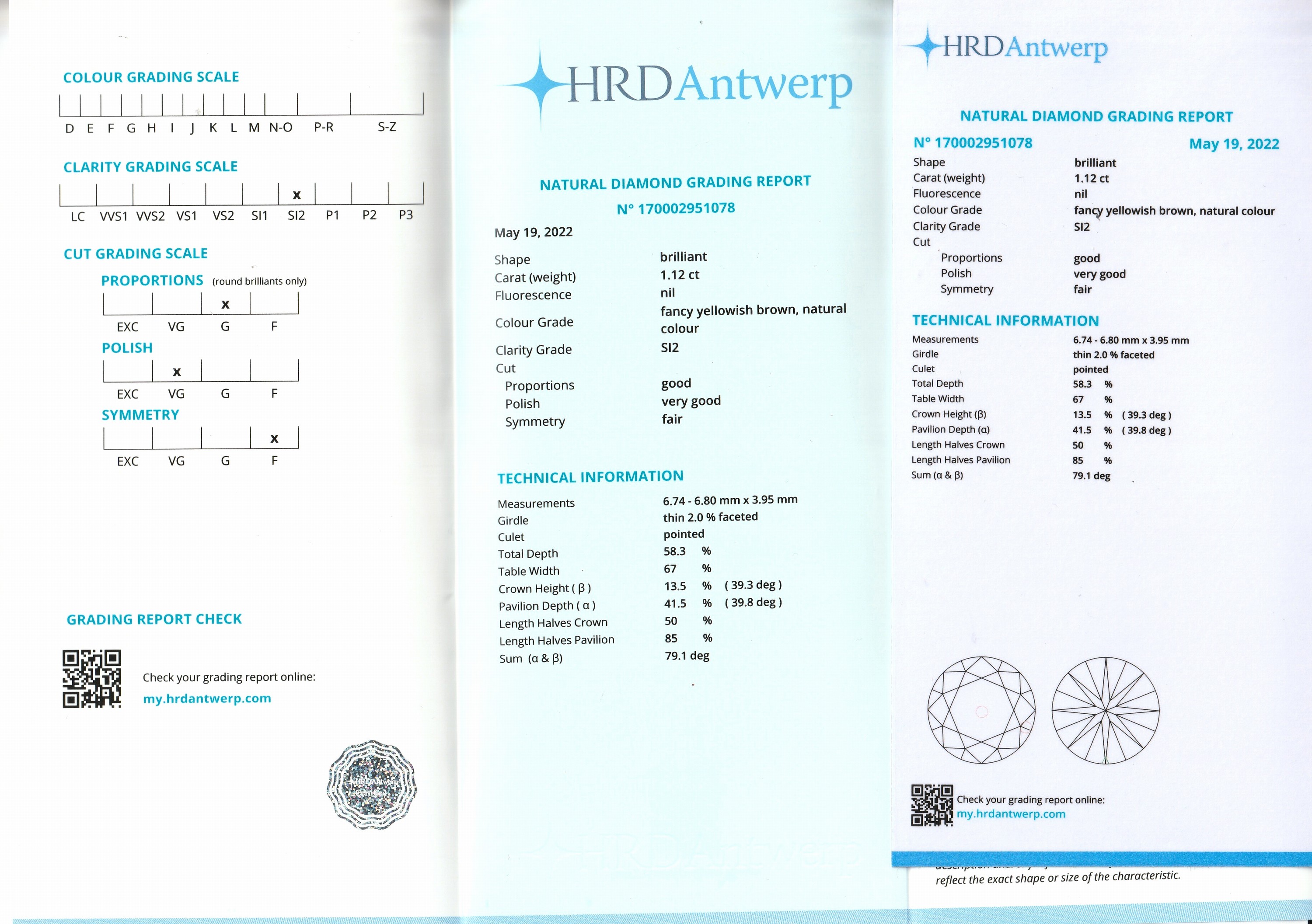 Detail a: Brillant 1.12 ct natural fancy yellowish brown/si 2, eingeschweißt, HRD natural Diamond grading Report 05/2022