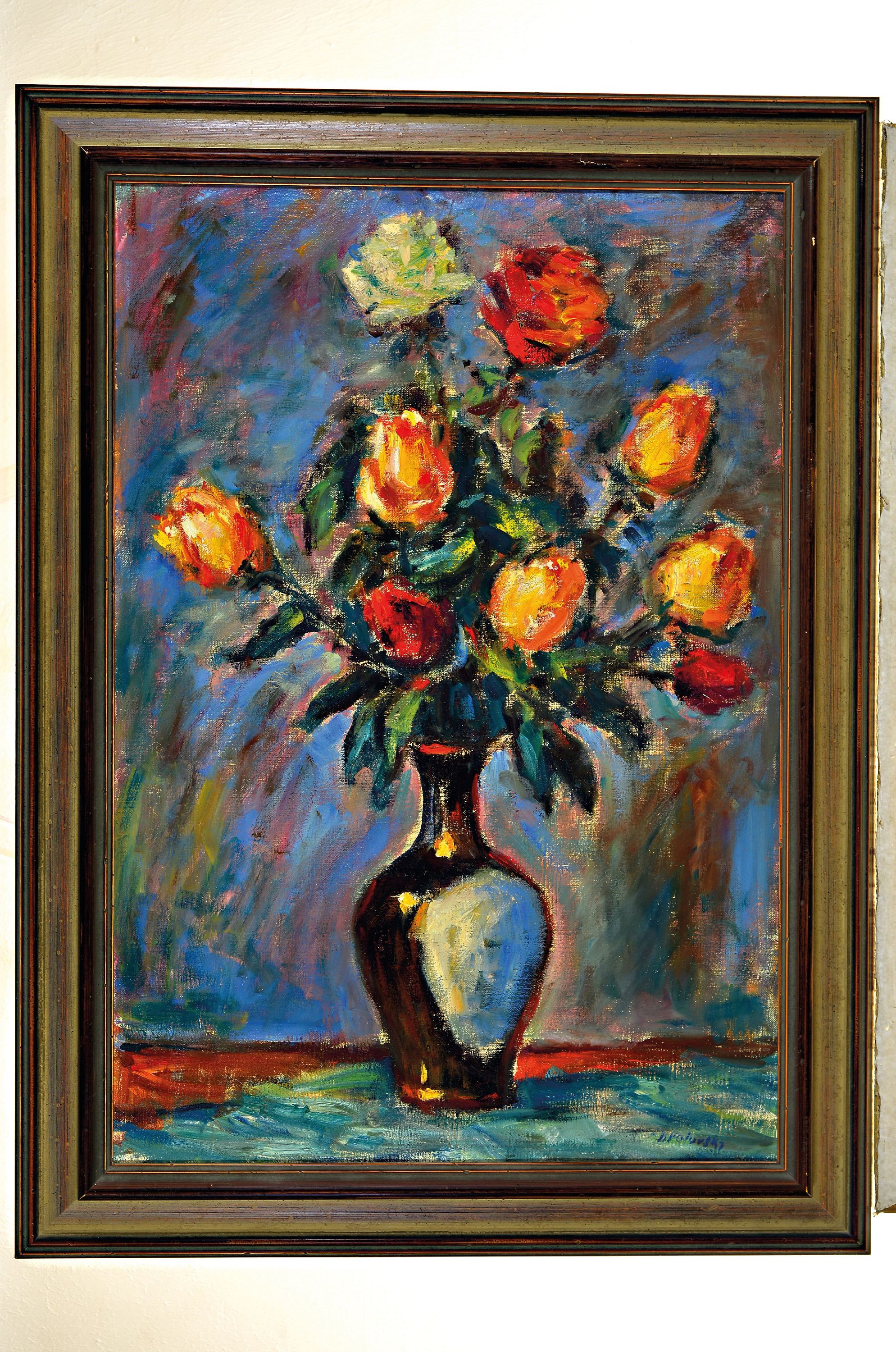 Detail k: Jacob Koslowsky, 1904-1993 Litauen, Blumenstillleben mit Rosen, Öl/Lwd, rechts unten signiert, 70x48 cm, Rahmen 76x54 cm