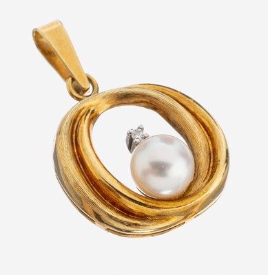 Image 26972701 - 14 kt Gold Perl-Diamant-Anhänger, 1970er Jahre, GG 585/000, Zuchtperle, D. ca. 7.3 ...