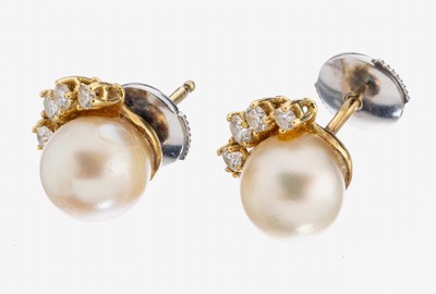 Image 26972710 - Paar 18 kt Gold Perl-Brillant-Ohrstecker, GG/WG 750/000, 2 Zuchtperlen D. ca. 7.7 mm, ...