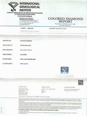 26972712c - Loser Brillant 0.44 ct very light Brown-Pink, IGI Colored Diamond Report 11/2018