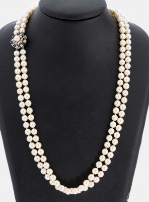 Image 26972717 - Zuchtperl-Collier mit 14 kt Gold Saphir- Diamant-Schließe, WG 585/000, 2-rhg. ...