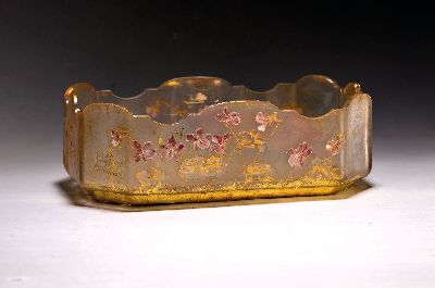Image Large rectangular bowl, Daum Nancy, around 1900, colorless glass, with enamel painting, ...