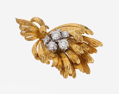 Image 26972856 - 18 kt Gold Diamant-Brosche, 1960er Jahre, GG/WG 750/000, Oberfläche strukt., ...