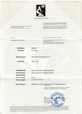 26972860a - 18 kt Gold Brillant-Anhänger, GG 750/000, schlicht, Brillant in Zargenfassung ca. ...