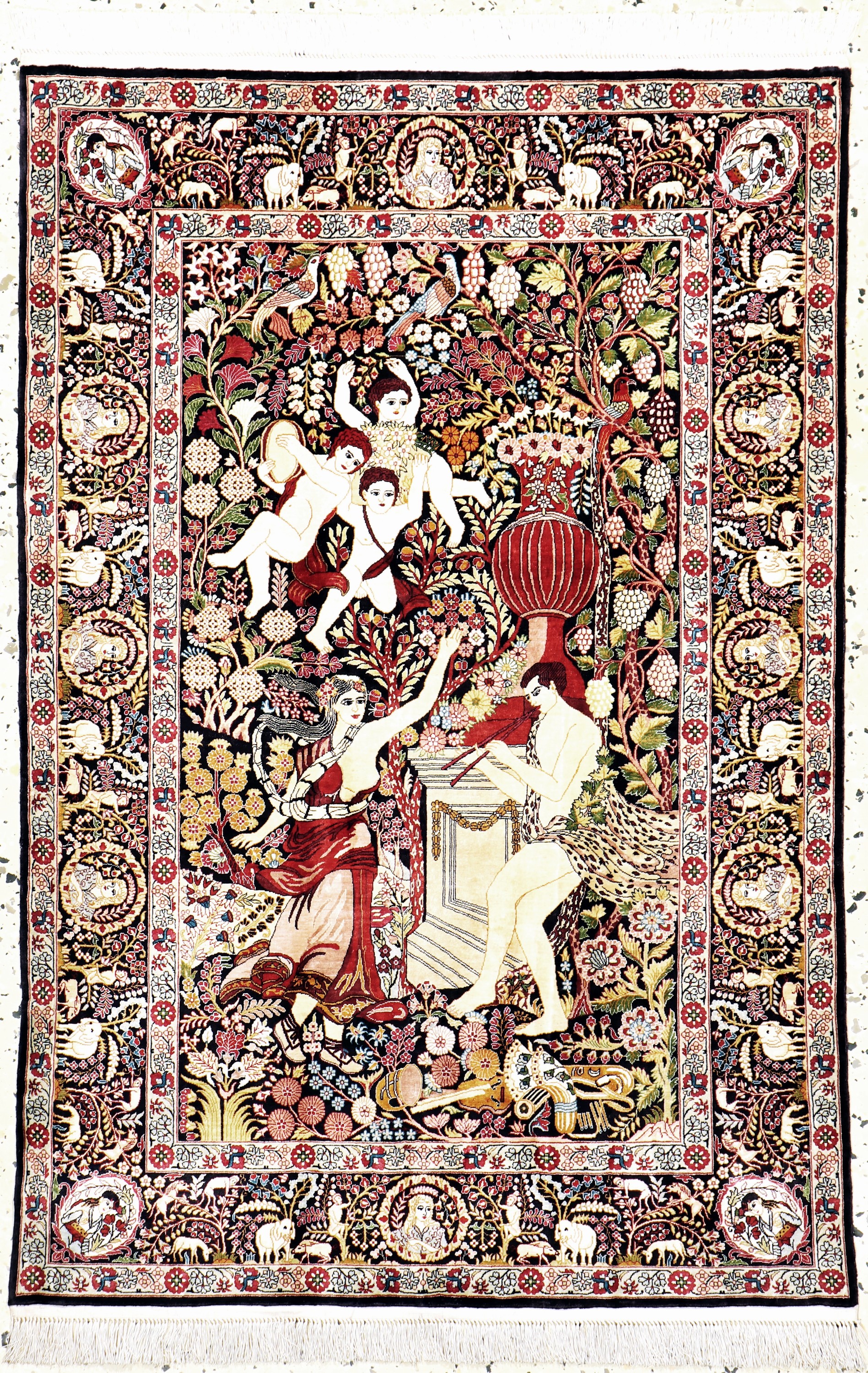 Hereke Seide Sehr fein, China, Mitte 20.Jhd, reine Naturseide, ca. 92 x 62 cm, ca. 2,5 Mio. Kn/qm, nahezu neuwertig.