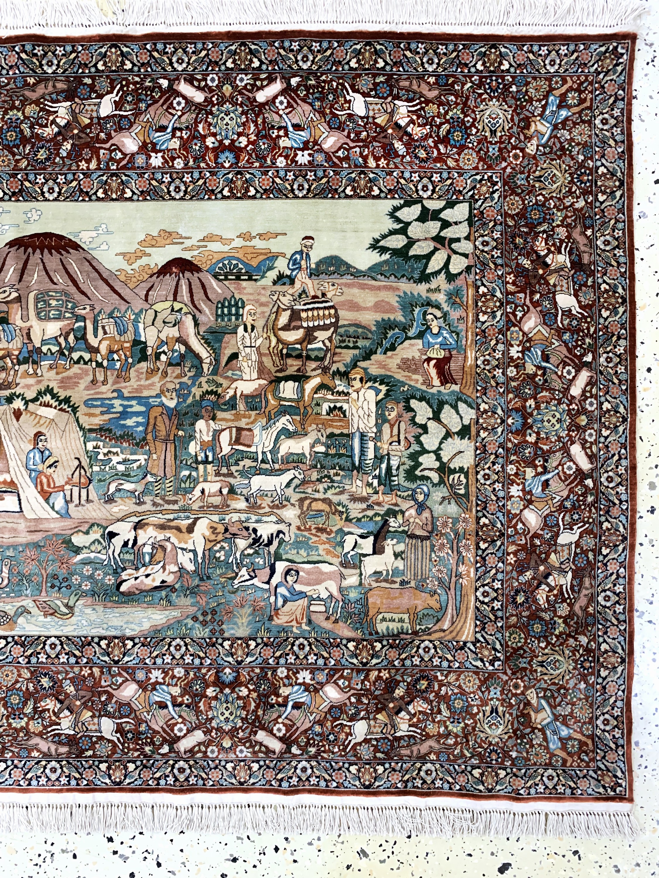 Detail a: Hereke Seide Sehr fein, China, Mitte 20.Jhd, reine Naturseide, ca. 155 x 92 cm, ca.1,4 Mio. Kn/qm, nahezu neuwertig.