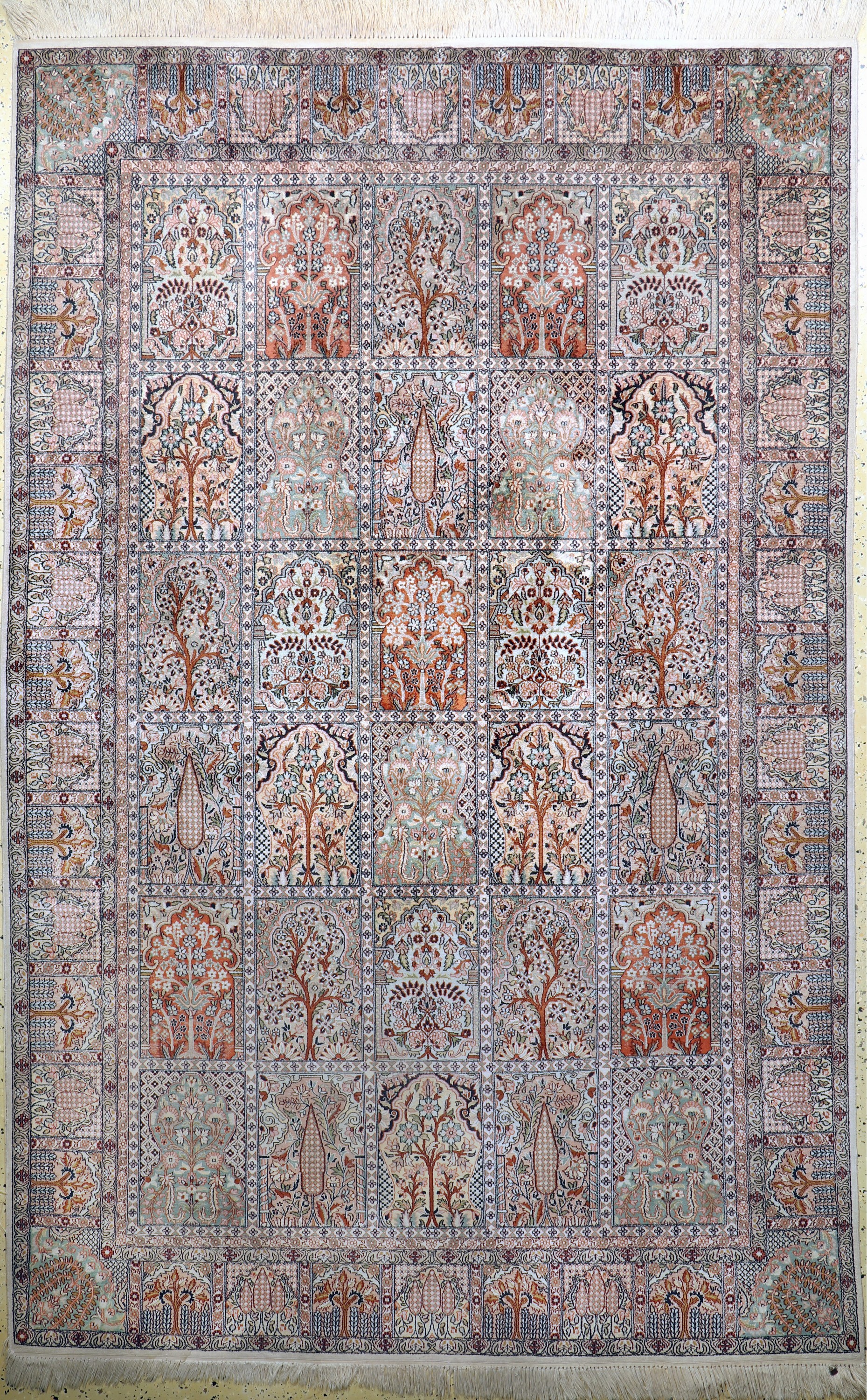 Kaschmir, Indien, Mitte 20.Jhd, merzerisierte Baumwolle, ca. 290 x 185 cm, EHZ: 2-3