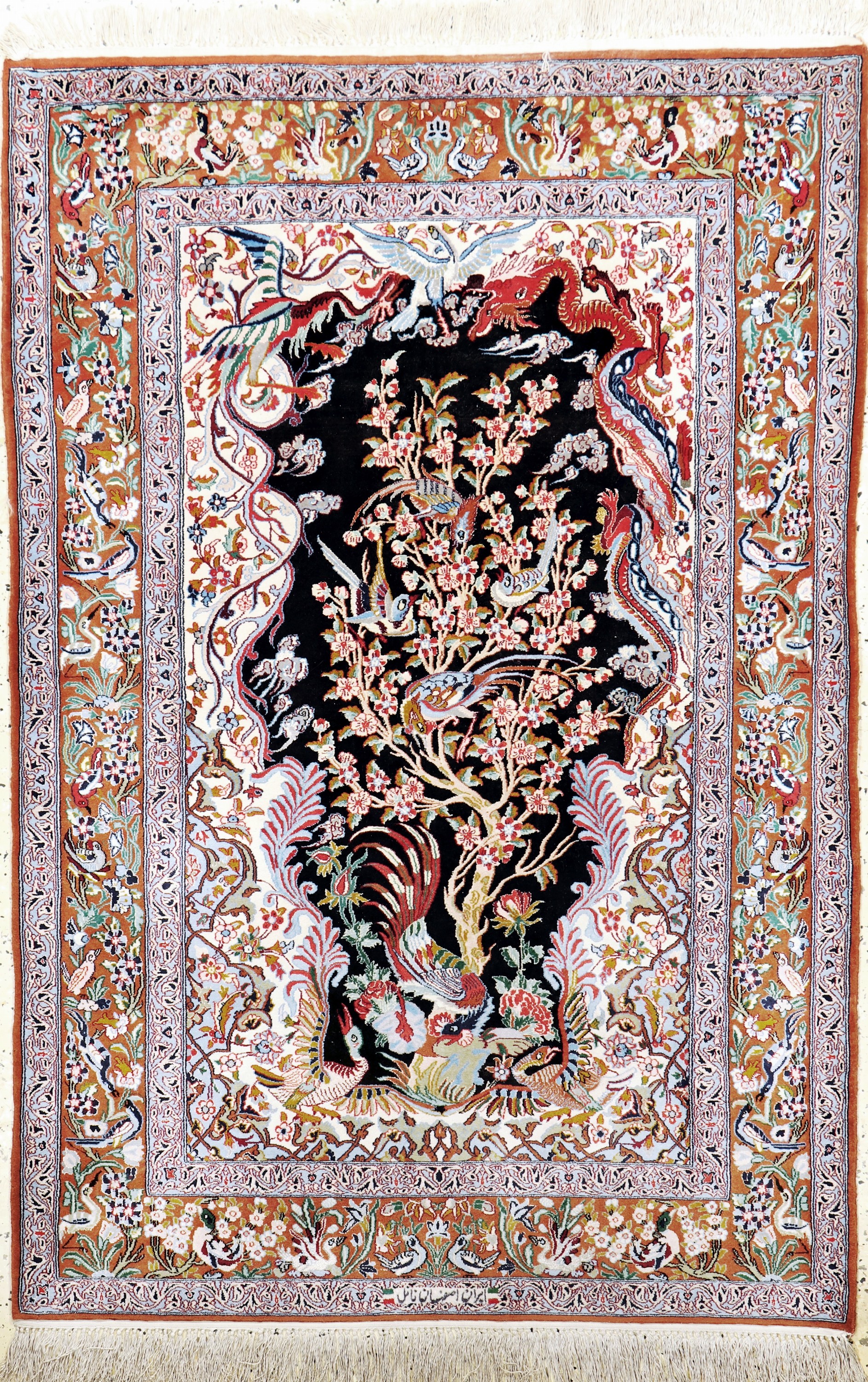 Esfahan fein, Persien, Mitte 20.Jhd., Korkwolle mit und auf Seide, ca. 175 x 110 cm,EHZ: 1-2